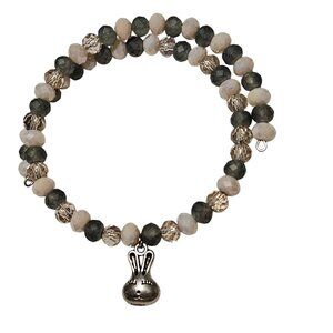 Bunny Charm Beaded Coil Stretch Bracelet Silver Tone Fashion Jewelry Women